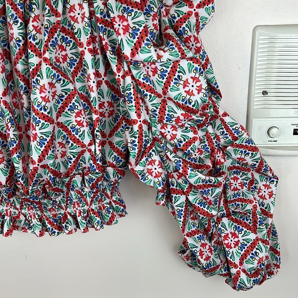 Caroline Constas Lorena Blouse Floral Tile Multi Colored, Off Shoulder, *Flaws* - Picture 14 of 16